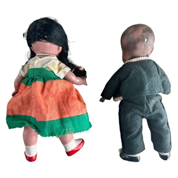 Mexican Dolls Pair in Traditional Costumes Vintage 1930s Ceramic 9" tall each - Picture 2 of 16
